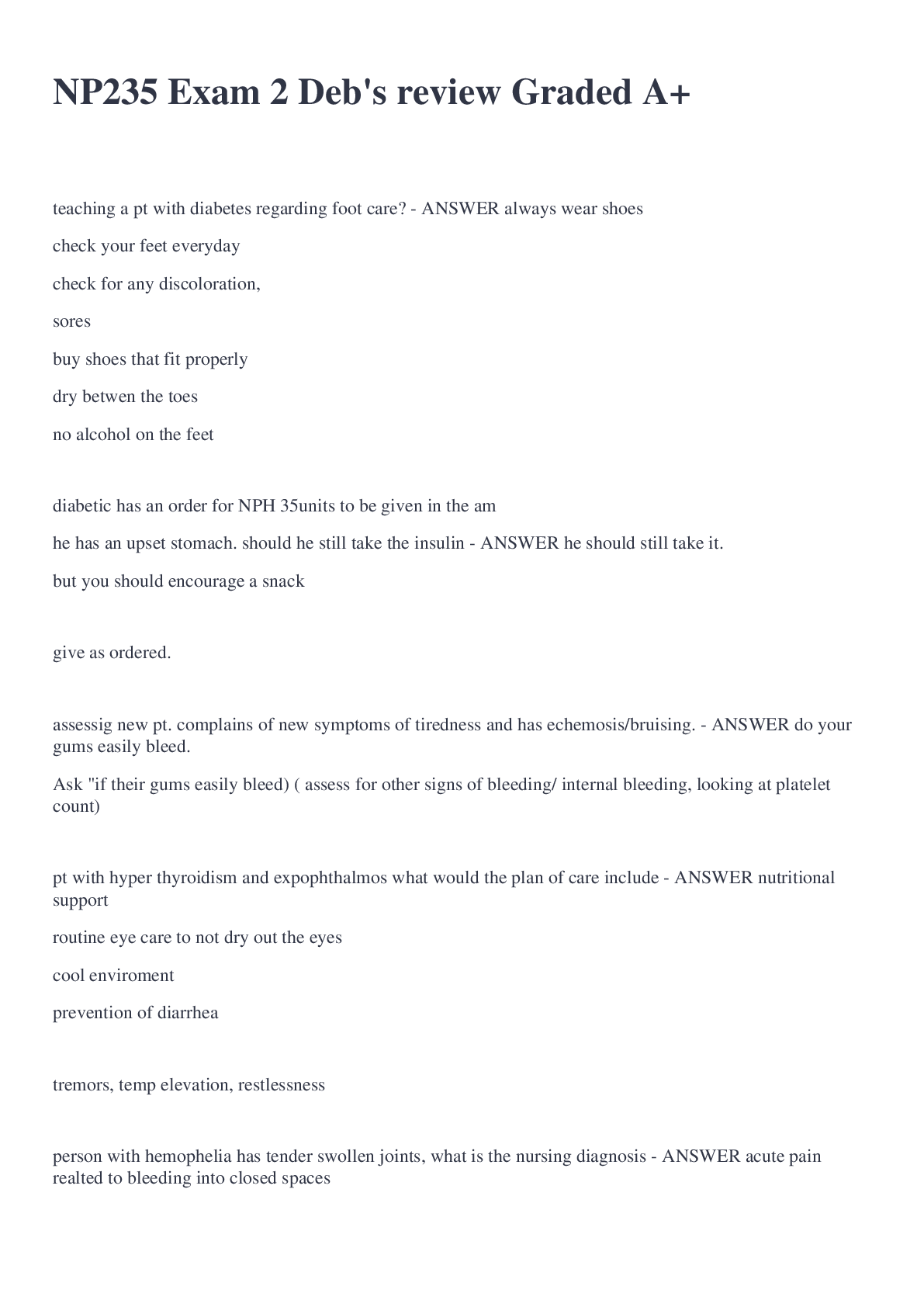 Preview image for NP235 Exam 2 Deb's review questions with complete solution